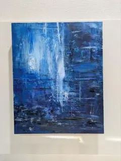 抽象画 キャンバスアート 青 ホワイト インテリア 絵画 サイン入り
