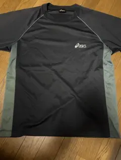 asics ラグランスリーブシャツ 黒/グレー