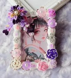 B8 ホイップデコ トレカケース 和風 つまみ細工 紫　ピンク