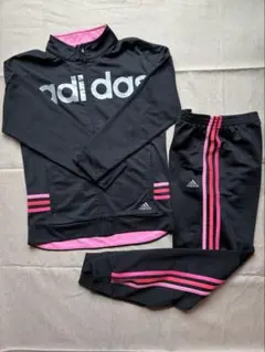 adidas ジャージ 黒/ピンク 12/14（150〜160）