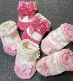 ミキハウス ベビー靴下 新生児　3足セット まとめ　9〜11cm ピンク リボン
