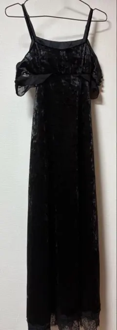 Ray BEAMSベロアキャミワンピース 黒 フリル レース