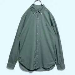 セール《美品》Ralph Lauren☆BDシャツ 刺繡ロゴ 長袖 グリーン M