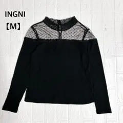 INGNI イング ドットシアー リブトップス 首元シャーリング【Ｍ】ブラック