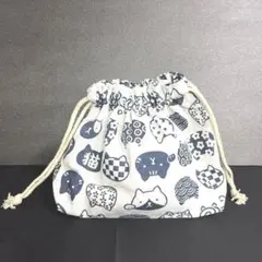 猫柄プリントの布製巾着袋