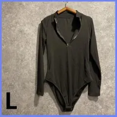 訳あり★ボディスーツ【L】ブラック　長袖　海外古着