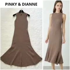 美品】PINKY&DIANNE 麻調ラップワイドパンツ リボン 36 ベージュ