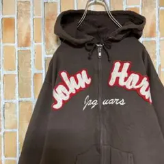 M*A様 446JERZEESパーカー茶フルジップビッグ刺繍アメリカ古着USAジ