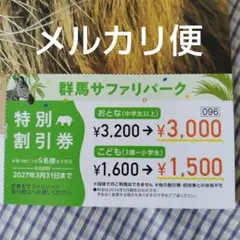 群馬サファリパーク 特別割引券 メルカリ便
