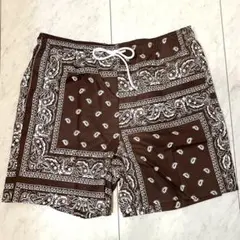 ペイズリー柄パンツ　ハーフパンツ　ショートパンツ　ブラウン　茶色　柄パンツ