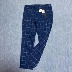 新品ネイビー ウインドペイン柄 裏フリース　メンズパンツ