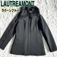 【LAUTREAMONT】黒 ラクーンファー襟ジップアップ中綿ジャケット　L