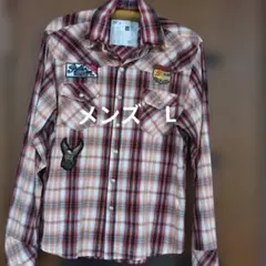 agate label チェック柄長袖シャツ L　ダブル襟　Lサイズ