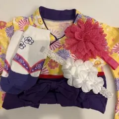 ベビー着物 女の子　袴ロンパース　ひな祭り初節句　お食い初め　4点