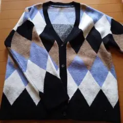 アーガイル柄 長袖カーディガン XL