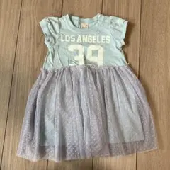 petit main チュール付きワンピース 90cm 女の子半袖Tシャツワンピ