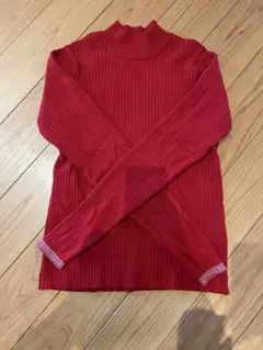 moment＋　赤 モックネック　リブニット