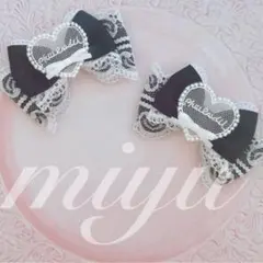 ヘアクリップ　（ハートリボンモチーフ♡黒）　ロリィタ　量産型　推し　地雷系