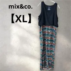 mix&co. 【XL】ゆったり ノースリーブ ロングワンピース 幾何学的柄