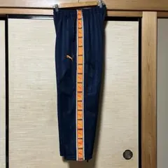 PUMA ジャージ パンツ ストライプ 刺繍ロゴ　ネイビー×オレンジ【Mサイズ】