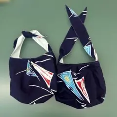 ハンドメイド エコバッグ 2点セット 紺地