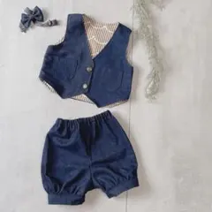 デニム生地　ベストとショートパンツセット　男の子　フォーマル