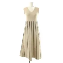 フレイアイディー スカラップケーブルニットワンピース ベージュ