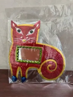 【特別価格】ねこミラー　ブリキ細工　メキシコ民芸　インテリア　壁掛け　ネコ好き