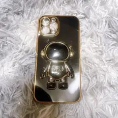 iPhoneケース 12ProMAX 宇宙飛行士 ブラック 黒 ゴールド