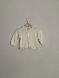 アイボリー フリル付き ニットカーディガン 80