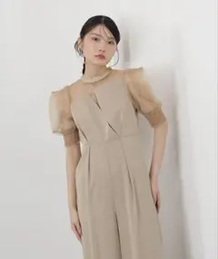 8☆新品タグ付き☆ LE'RURE パンツドレス 結婚式パーティベージュM