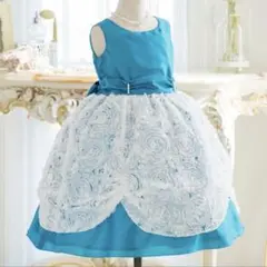 キャサリンコテージ　ドレス 130サイズ　ブルー　バラ　青　光沢感