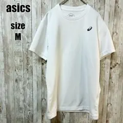 【asics】吸汗速乾 スポーツ 半袖Tシャツ M ホワイト ロゴプリント 運動のサムネイル
