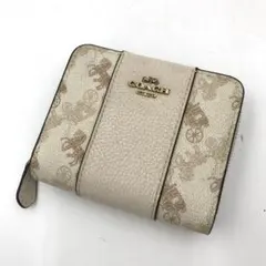 【美品】COACH コーチ 二つ折り財布 ホースアンドキャリッジ 白 ミニ財布