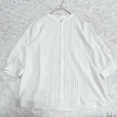 グラシア　GRACIER　ホワイト コットン 五分袖シャツ ピンタック　M