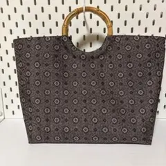 大島紬　着物リメイク　バンブーハンドルバッグ　ハンドメイド　バッグのサムネイル