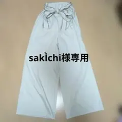 リボン付きベージュ　ワイドパンツ　フリーサイズ