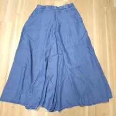 しまむら 晴れ色 ワイドパンツ ガウチョパンツ デニムブルー M ウエストゴムのサムネイル