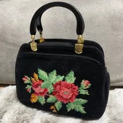 FEILER 花柄刺繍バッグ　ブラック