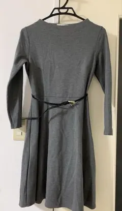 ロペピクニック　グレー 長袖 Aラインワンピース ベルト付き