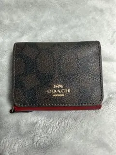 COACH 三つ折り財布 ブラウン/レッド