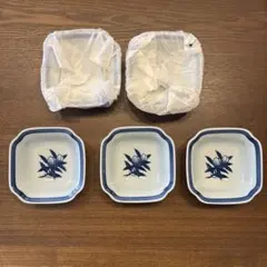 有田焼 賞美堂 其泉窯 染付果実紋　小鉢　5枚セット　桃柄　変形角小鉢