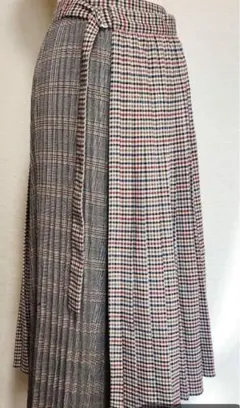 チェック柄 プリーツ巻きスカート