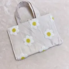【N】タフティング風フラワー　透明ポケット付き　レビューブックカバー　アイボリー
