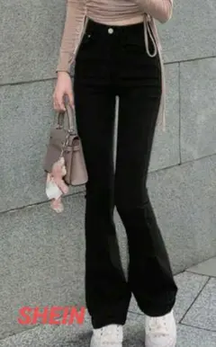 SHEIN 　シーン　OJOK ハイウェスト フレアレッグジーンズ　JP-S