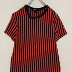 美品　Y-3 ワイスリー ストライプ Tシャツ 赤 黒 S バックロゴのサムネイル