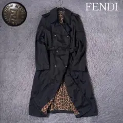 【極美品】FENDI ナイロントレンチコート 42 黒 真鍮ボタン 裏地豹柄のサムネイル