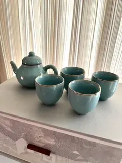 青磁陶器製急須と茶碗セット