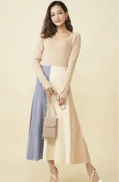 ROYAL PARTY Vネック配色ニットフレアワンピース