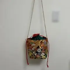 和風刺繍の巾着型バッグハンドメイド